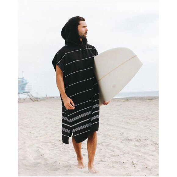 Sand Cloud Classic Striped Hooded Poncho Black One Size - Picture 1 of 11